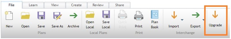 Upgrade button on File ribbon Upgrade button on File ribbon