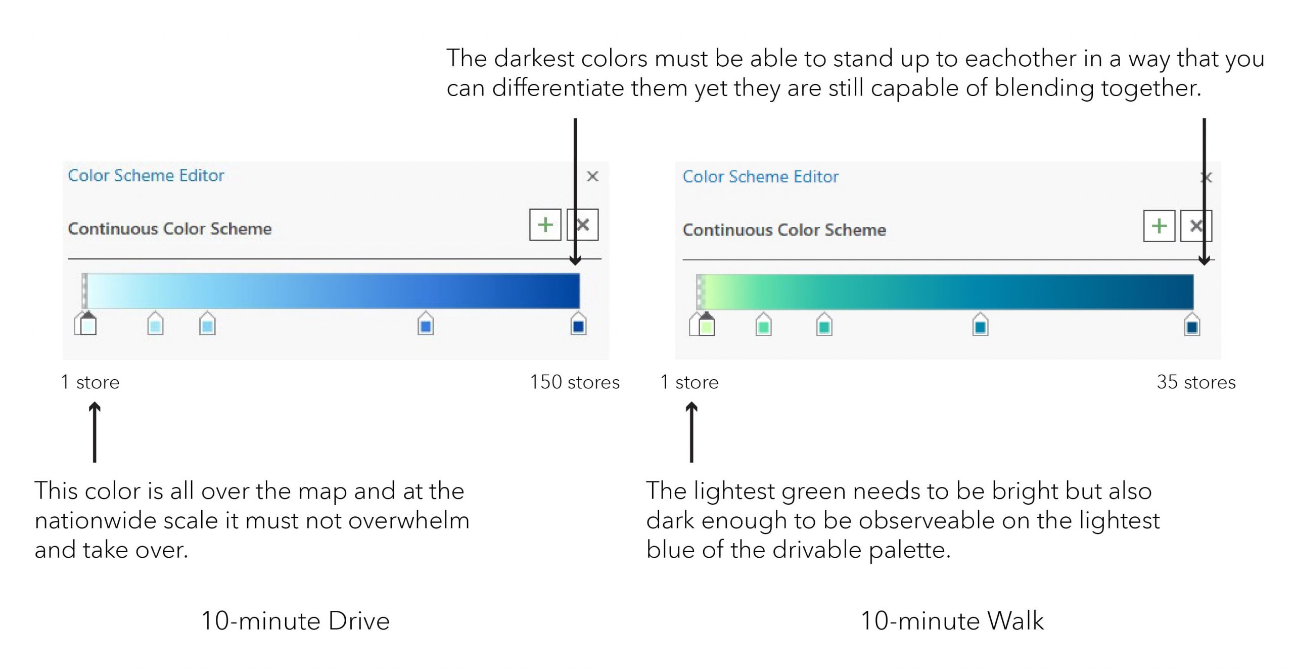Breakdown of the color choices for the two raster palettes. Breakdown of the color choices for the two raster palettes.