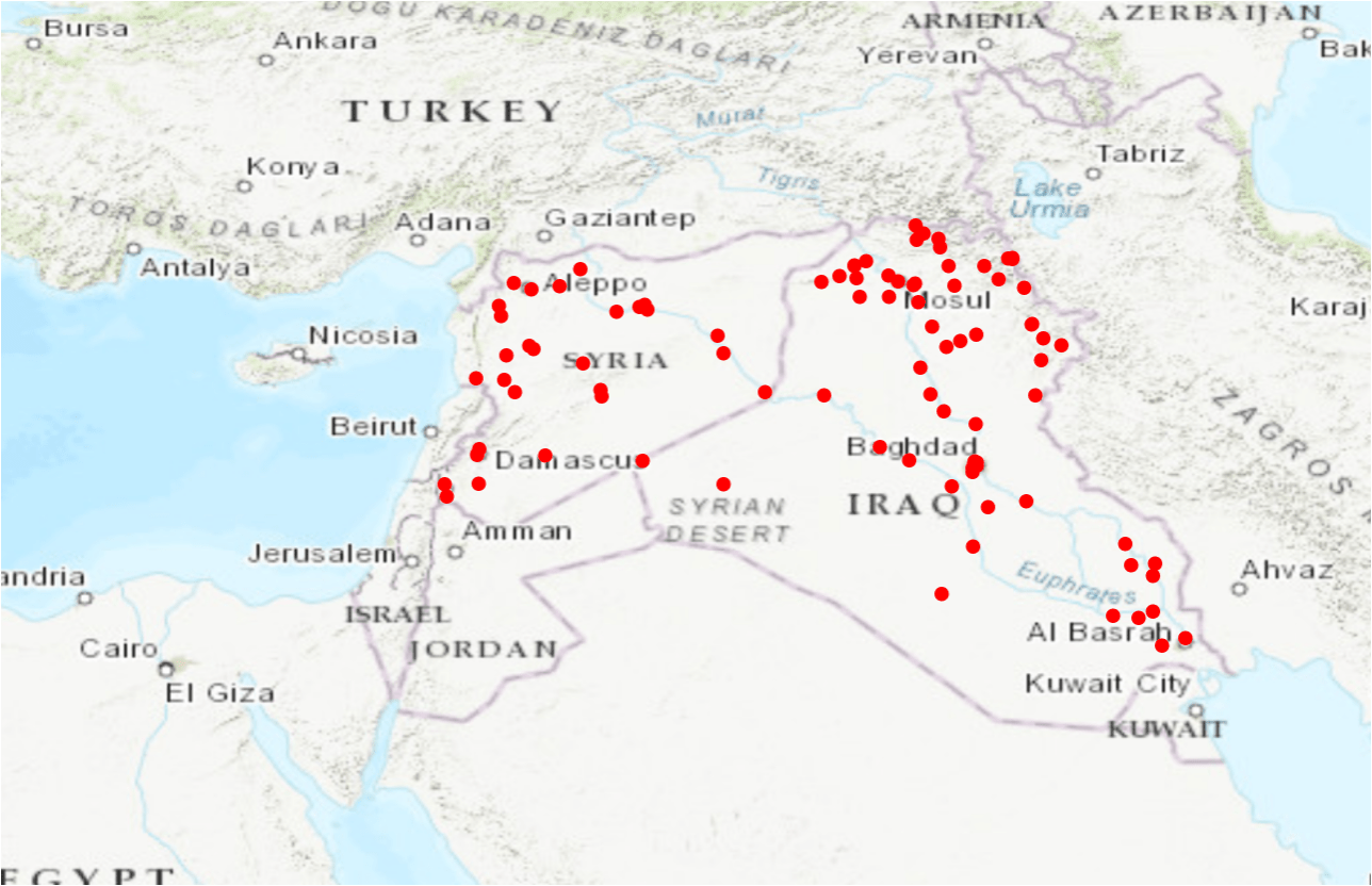 Overview map of the Extract Locations pane results Overview map of the Extract Locations pane results