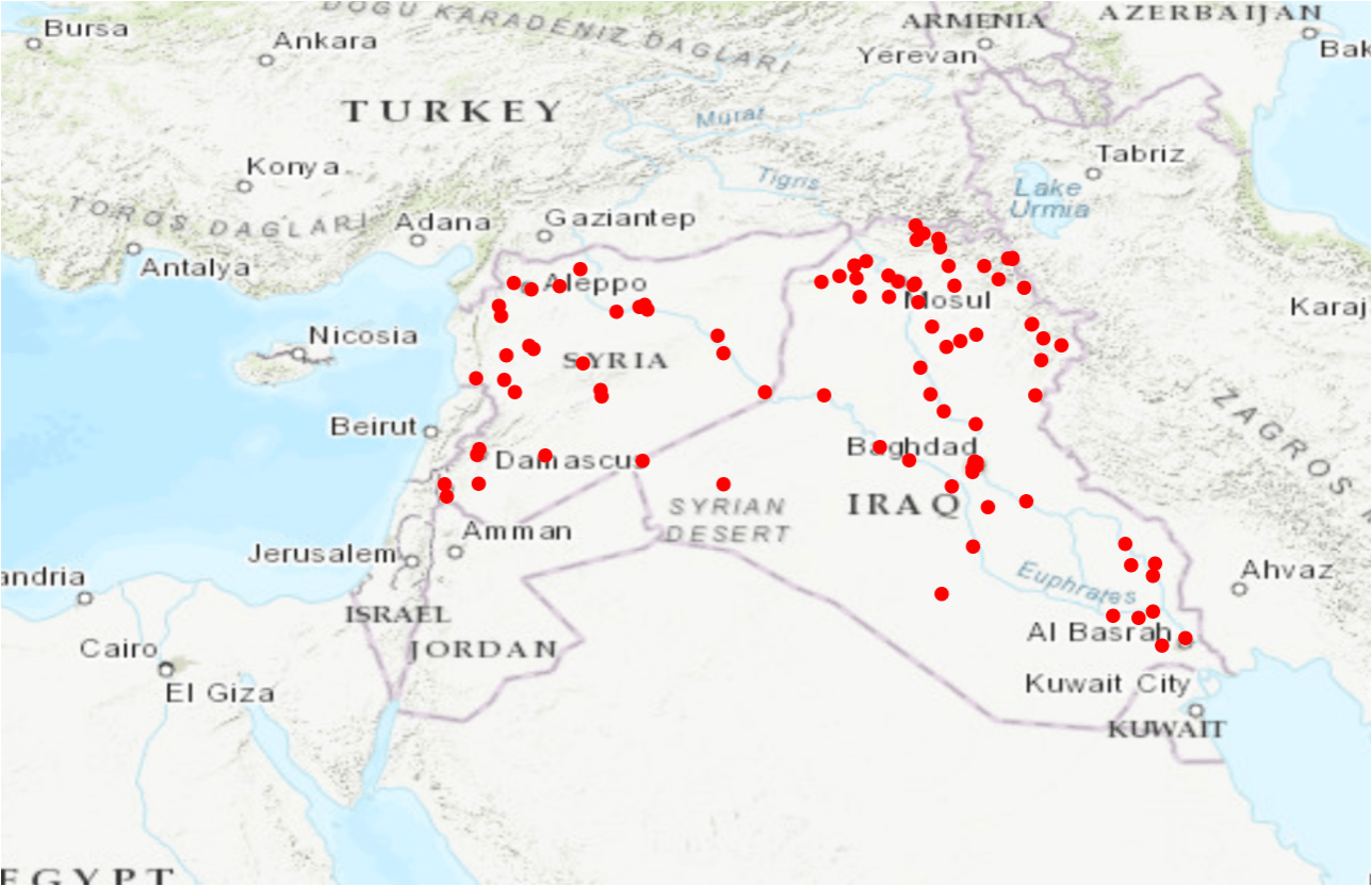 Overview map of the Extract Locations pane results