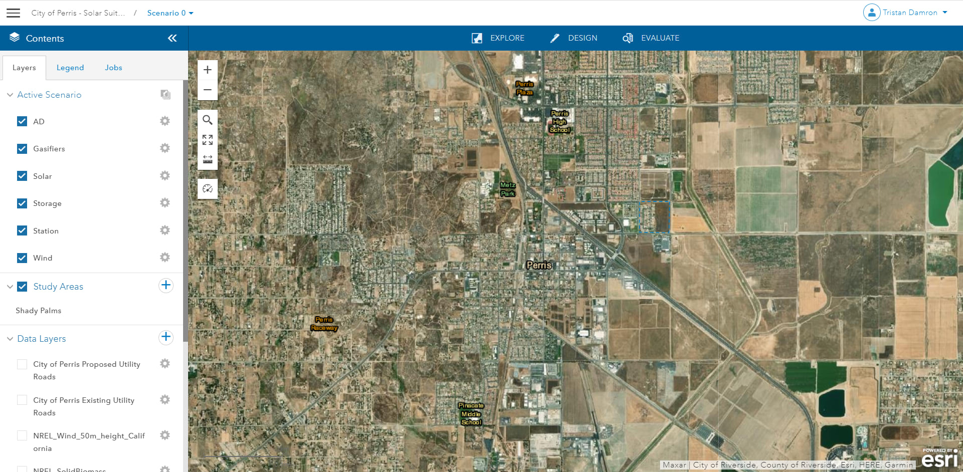Location of Perris, CA shown on a map in GeoPlanner