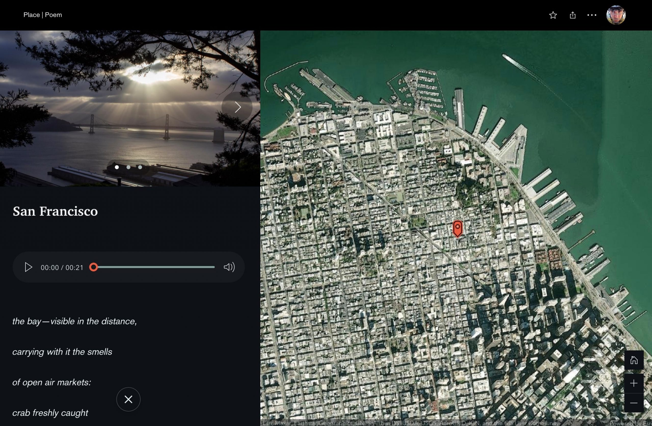 A portion of a storymap titled "Place | Poem" A portion of a storymap titled "Place | Poem"