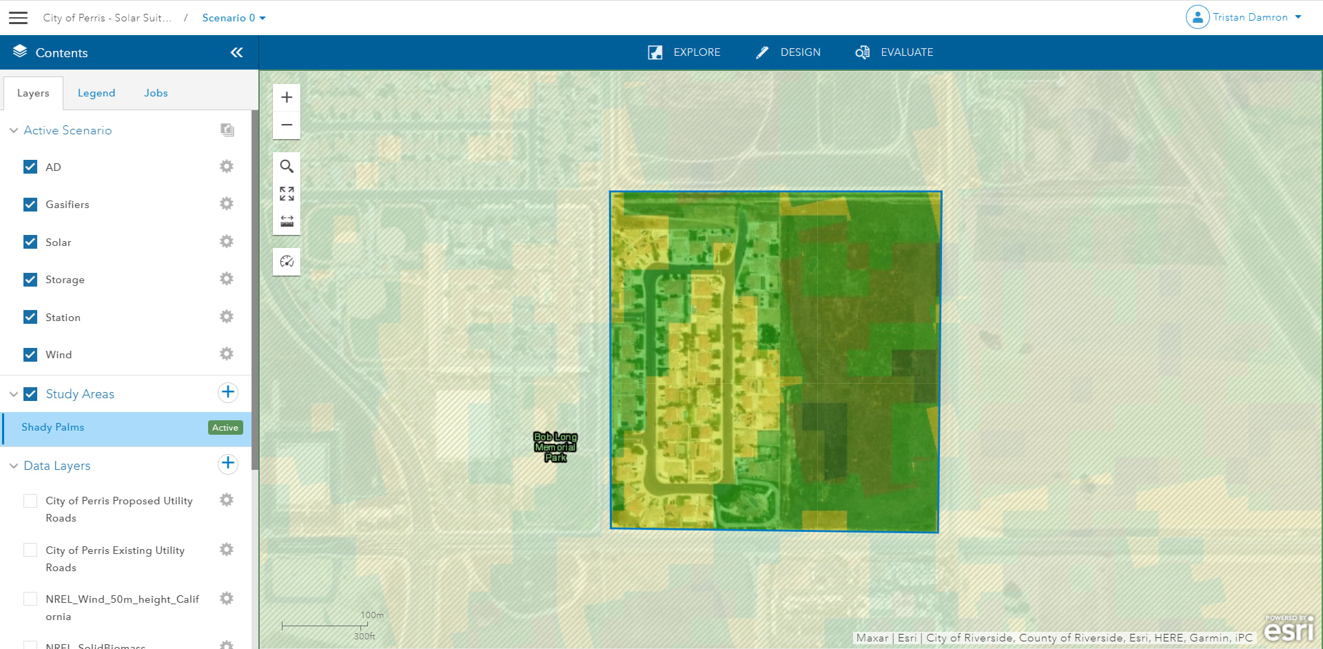 A study area defined for the community of Shady Palms