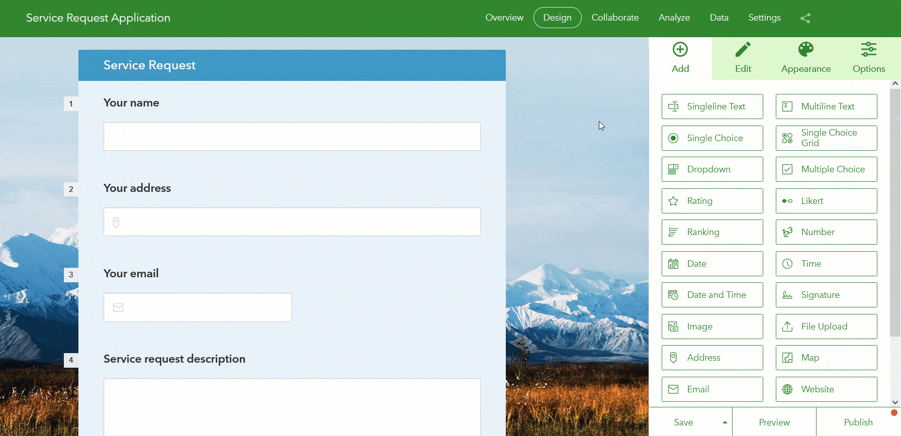 An animation of a calculation being configured in Survey123 designer