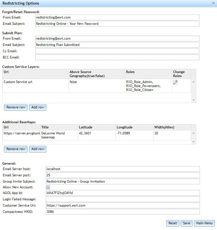 Esri Redistricting Admin App configuration