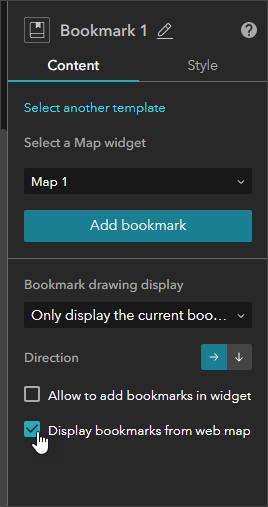Display web map bookmarks