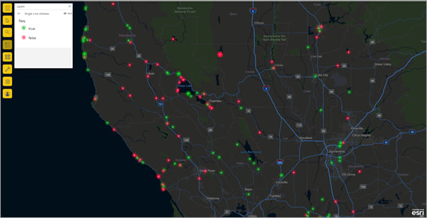 An ArcGIS for Power BI map styled with Firefly symbols