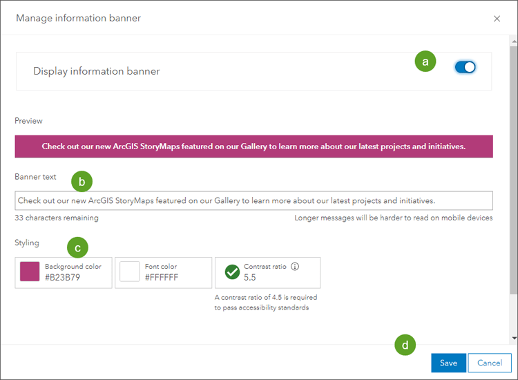 Configure information banner