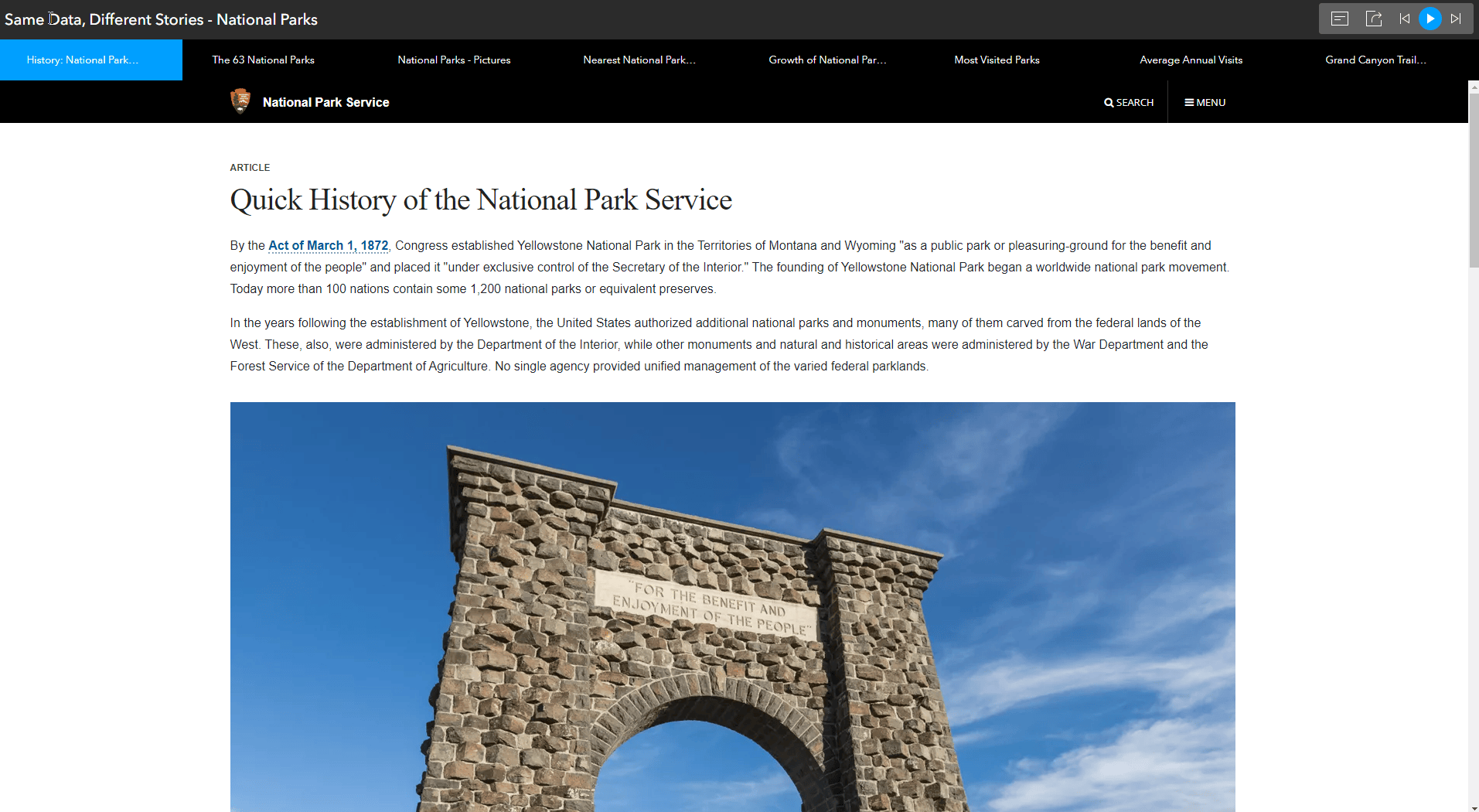 Portfolio app with related National Park data