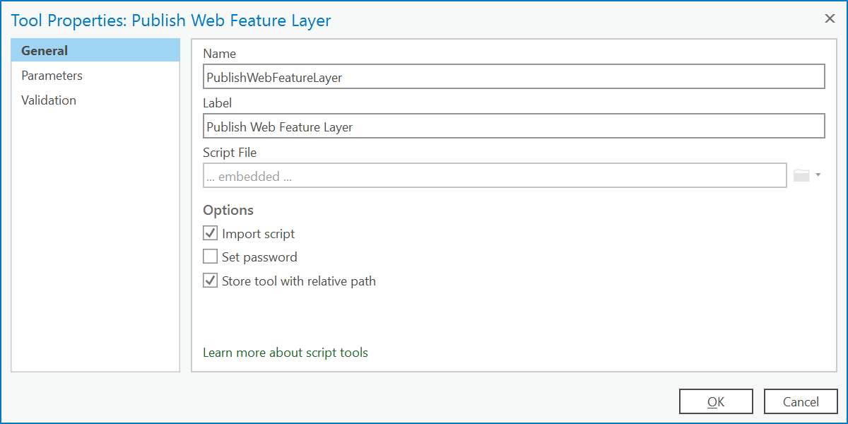 Script tool properties