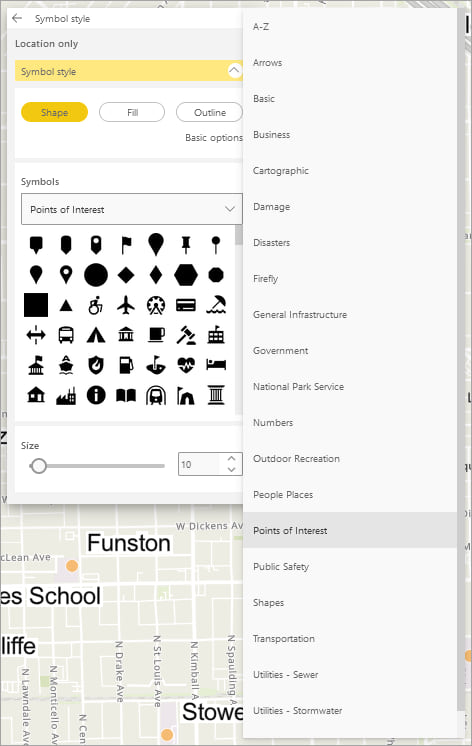 A list of symbol sets available in ArcGIS for Power BI