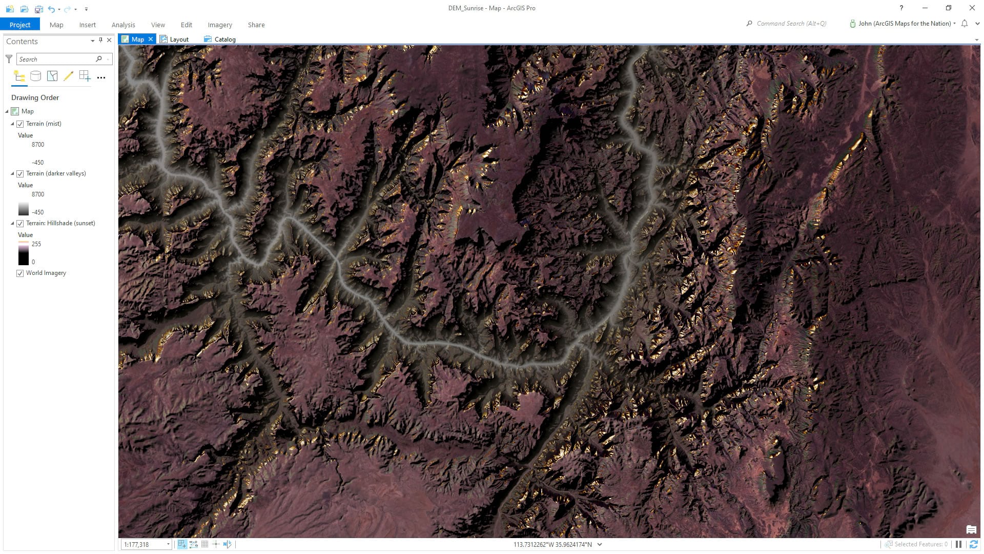 Sunrise illumination effect in ArcGIS Pro. Sunrise illumination effect in ArcGIS Pro.