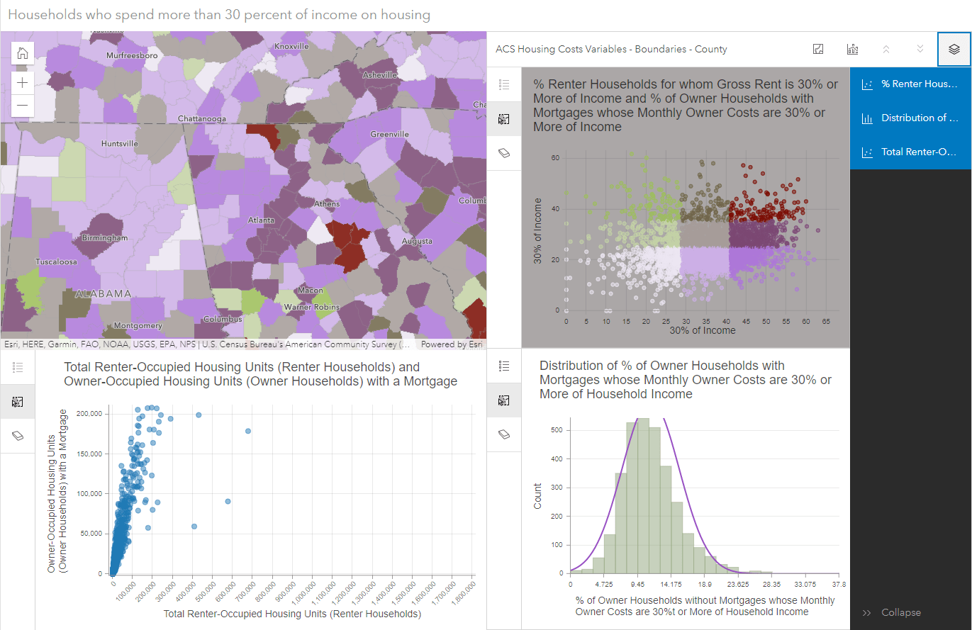 Map with 3 charts open in the app