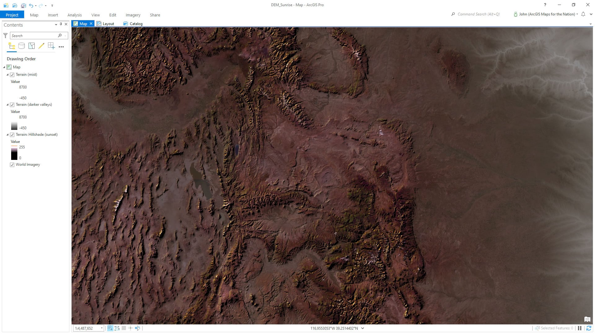 Sunrise illumination effect in ArcGIS Pro. Sunrise illumination effect in ArcGIS Pro.