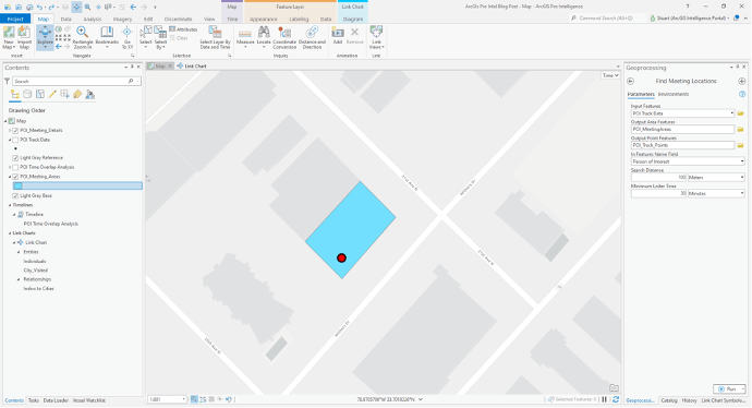 With the Find Meeting Locations geoprocessing tool in ArcGIS Pro Intelligence we are able to narrow down a place of interest for investigation. With the Find Meeting Locations geoprocessing tool in ArcGIS Pro Intelligence we are able to narrow down a place of interest for investigation.