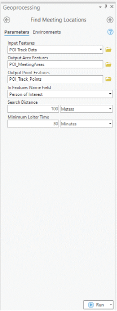 Set parameters to locate individuals using the Find Meeting Locations geoprocessing tool in ArcGIS Pro Intelligence.