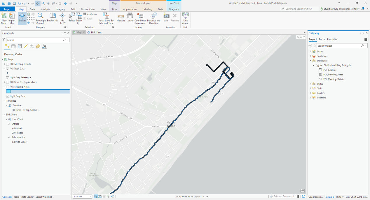 Highlight possible meeting locations using the Find Meeting Locations tool in ArcGIS Pro Intelligence.