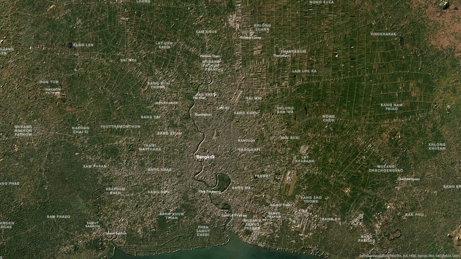 Bangkok with extremely maximized hillshade. Bangkok with extremely maximized hillshade.
