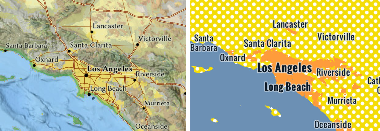 Samples of the National Geographic Style and Pop Art basemaps showing the LA area Samples of the National Geographic Style and Pop Art basemaps showing the LA area