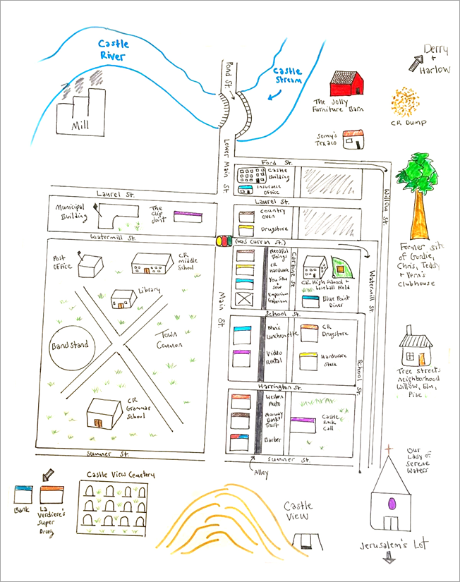 Hand drawn map of Castle Rock, Maine