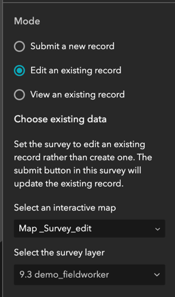 Edit mode in Survey on ArcGIS Experience Builder web app