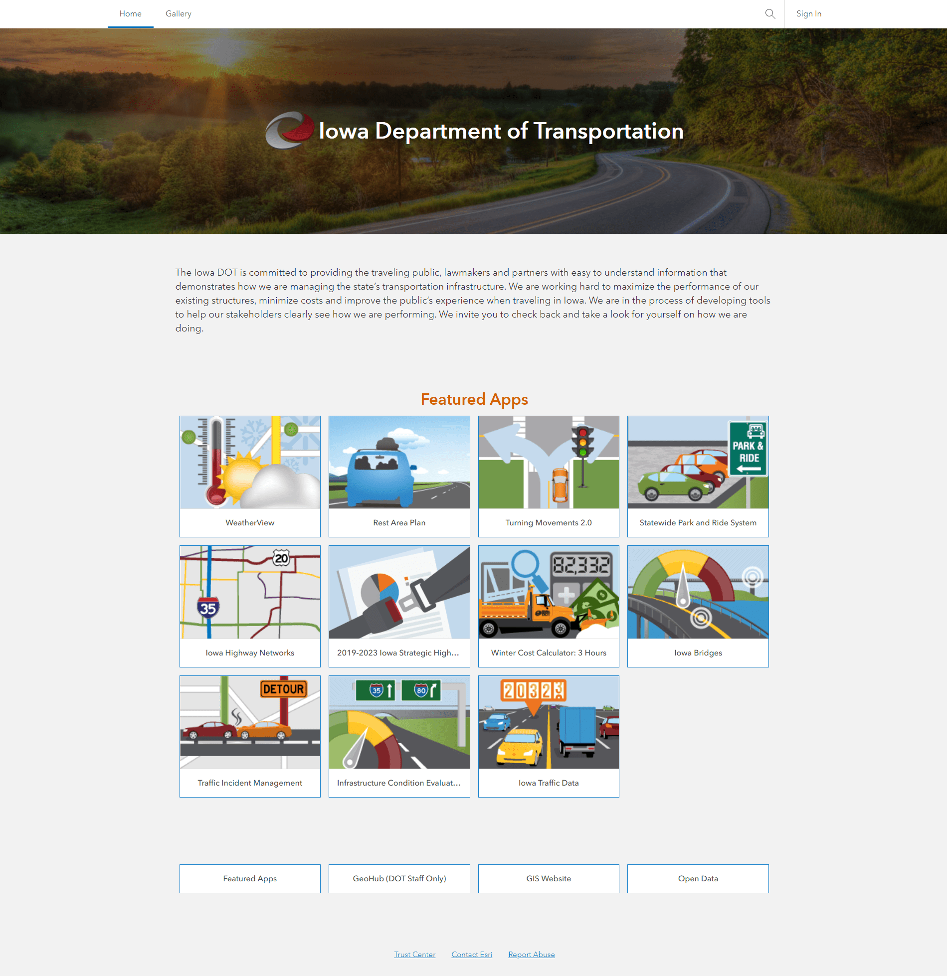 Iowa DoT ArcGIS Online Homepage