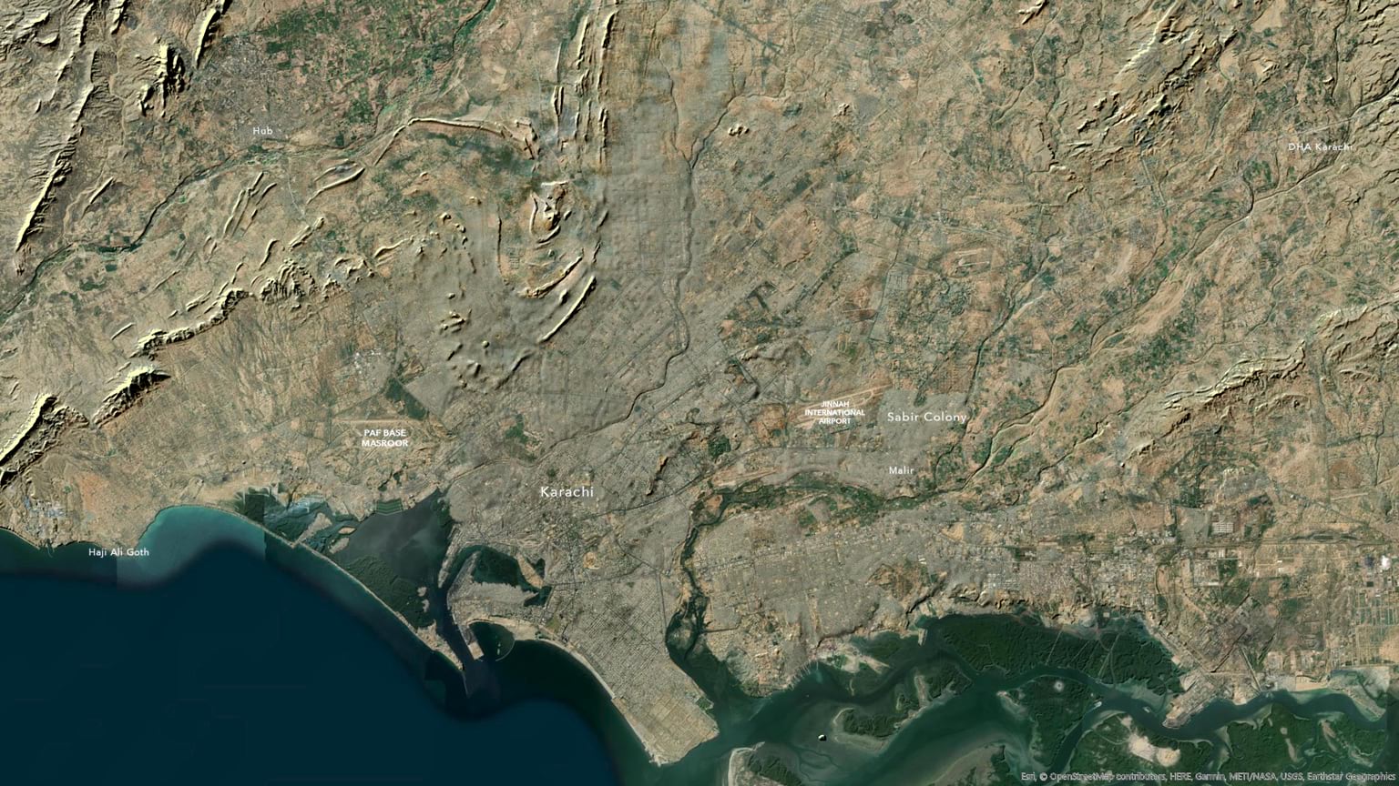 Karachi with forced hillshade. Karachi with forced hillshade.