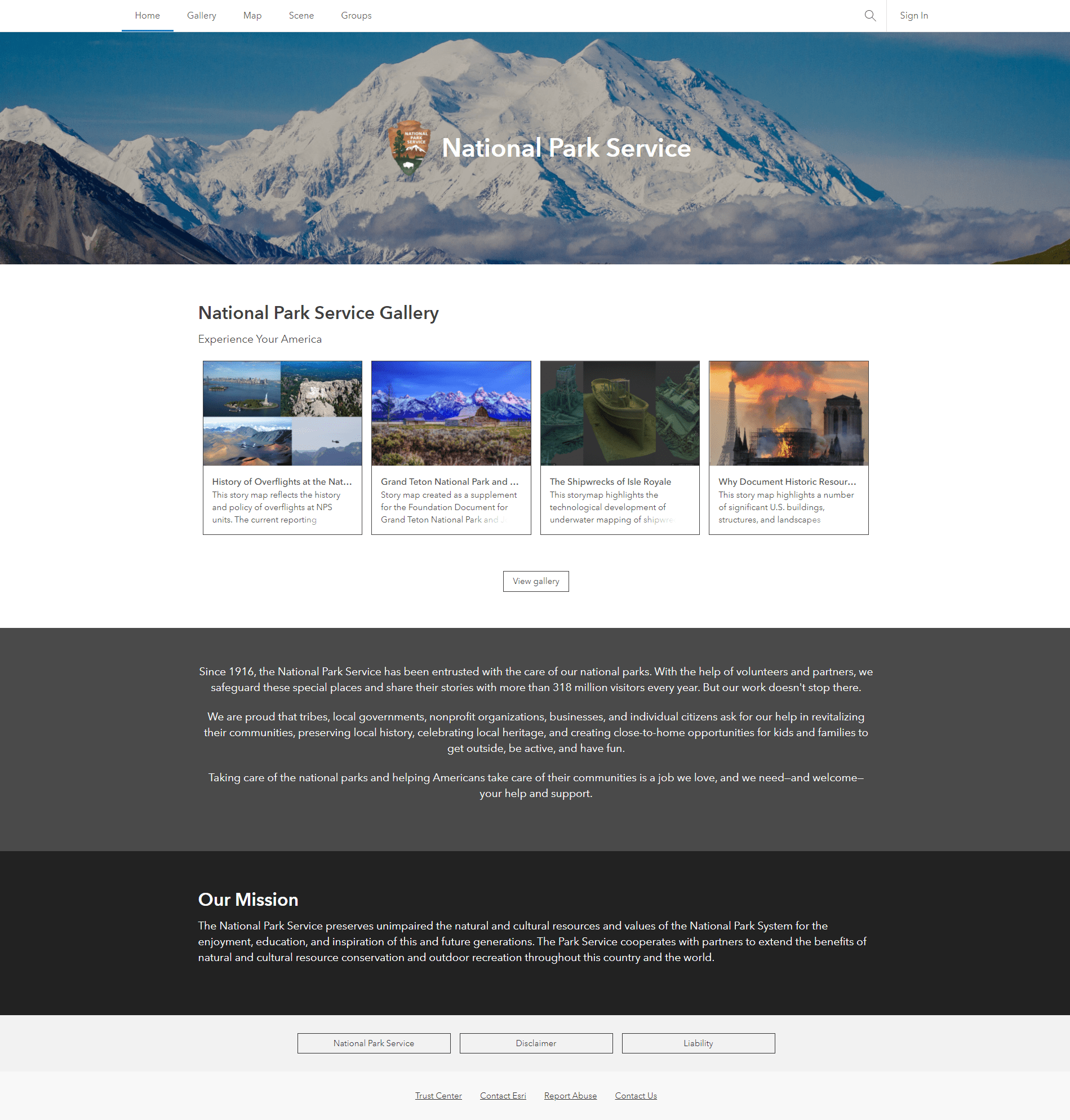 National Parks Service ArcGIS Online Home Page