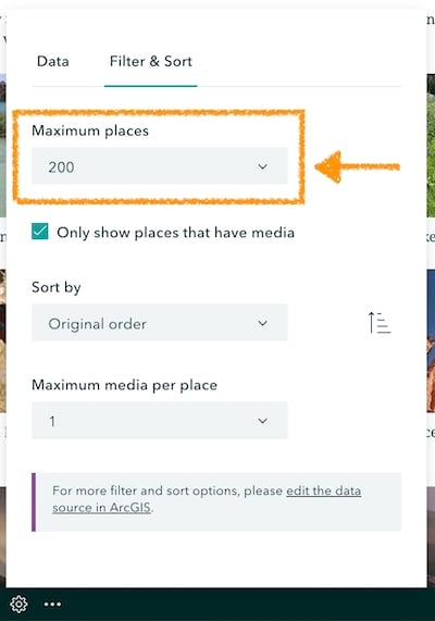 Map tour options panel showing 200 maximum tour places Map tour options panel showing 200 maximum tour places