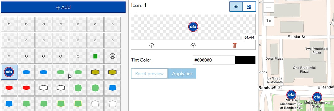 The Vector Tile Style Editor showing the' Edit Icons and Patterns' option
