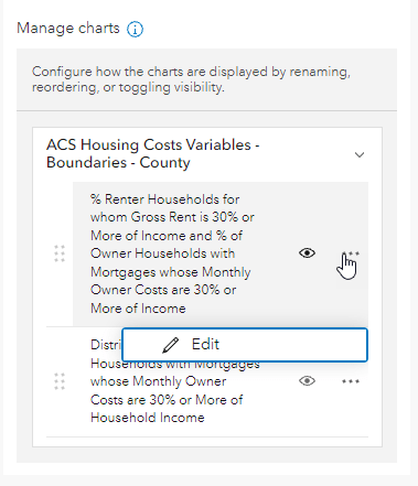 Chart edit options within the configuration panel of the app