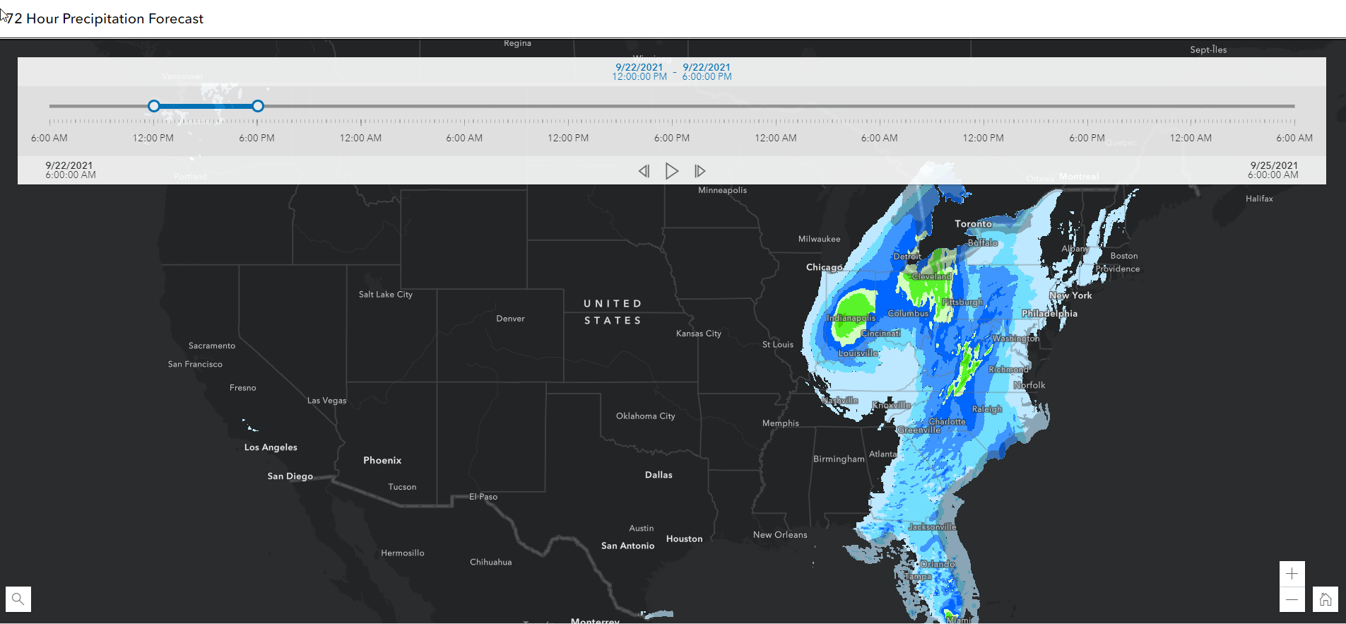 72 hour weather forecast in the Slider app