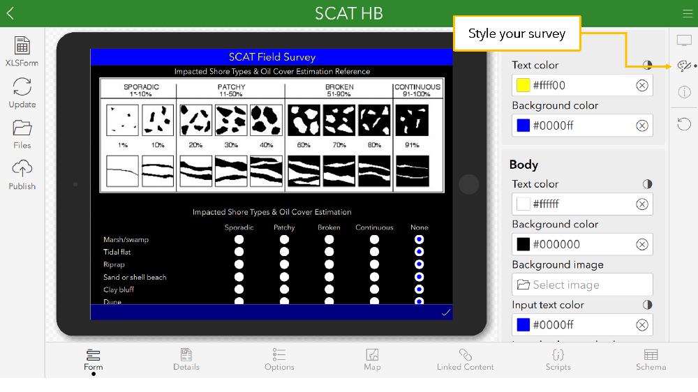 Image showing the Style options in Survey123 Connect Image showing the Style options in Survey123 Connect