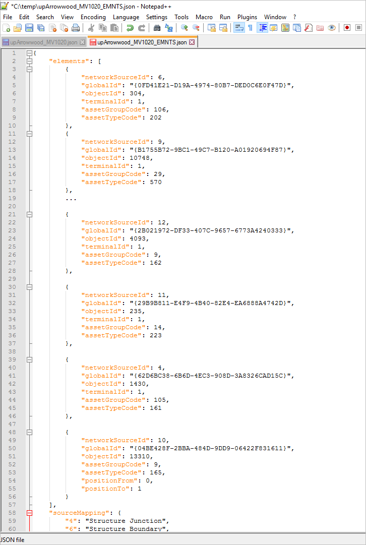 Elements Result Types option output in .json file.