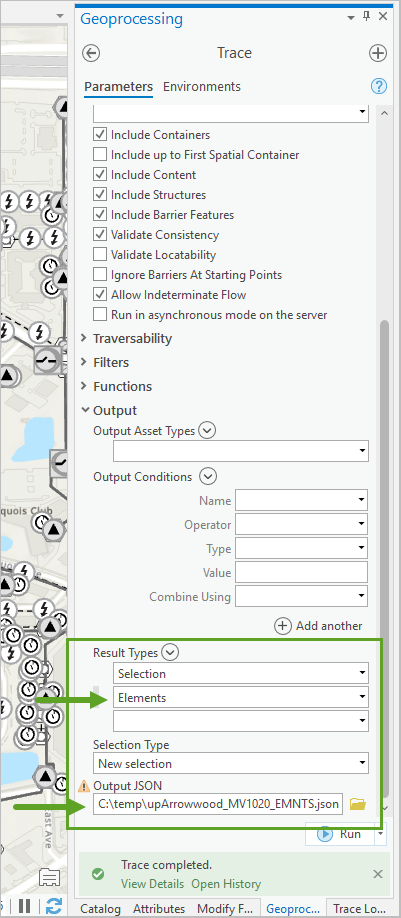 Elements Result Types option on the Trace tool