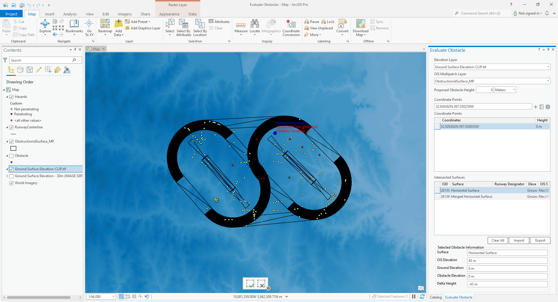 The evaluate obstacle tool in ArcGIS Pro 2.9