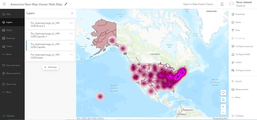 Image of a map of the united states withpoints of interest added in purple