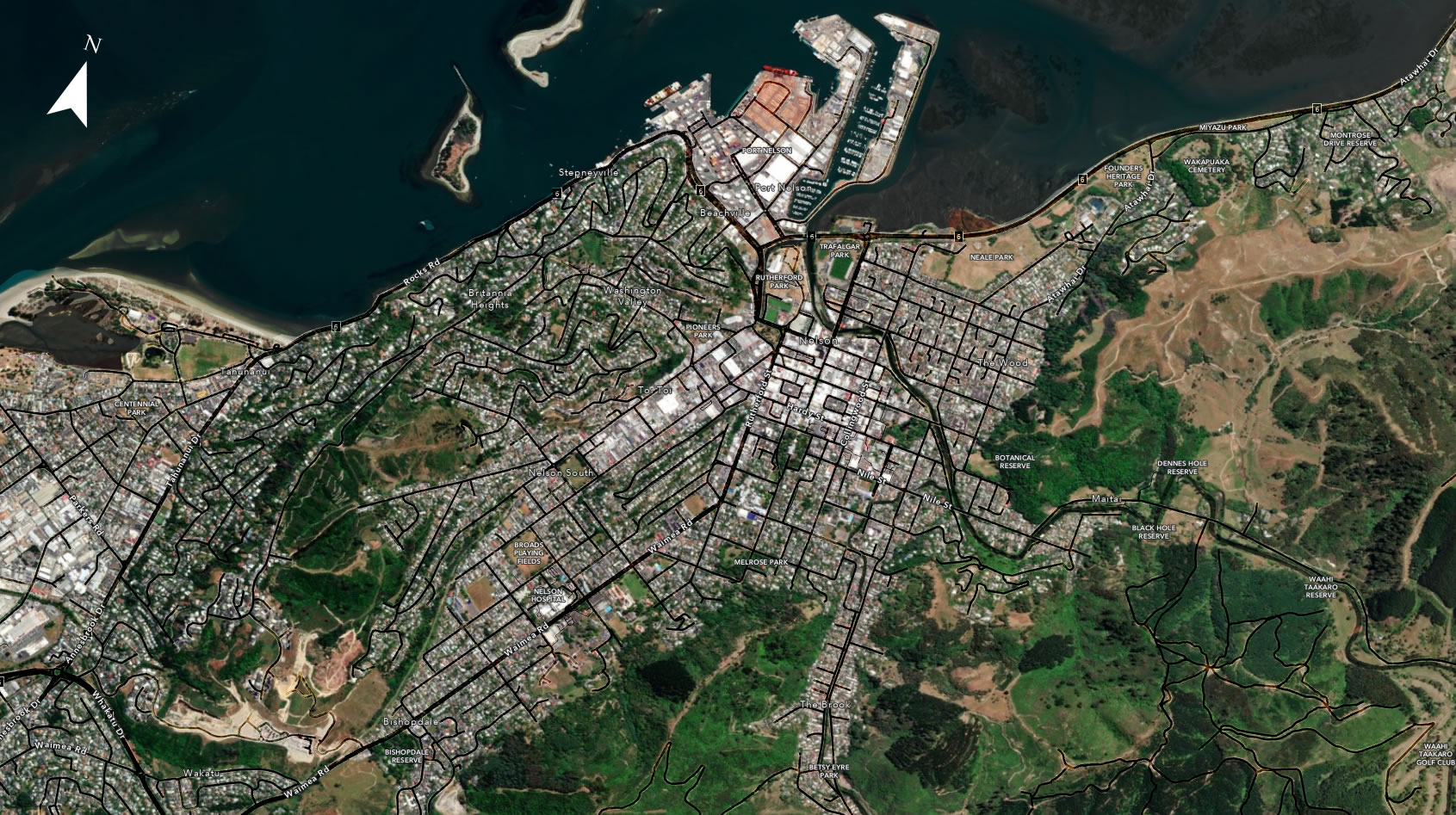 Port Nelson, New Zealand, local map. Port Nelson, New Zealand, local map.
