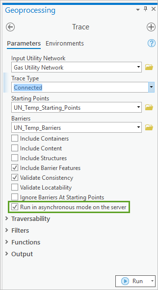 Run in asynchronous mode on the server parameter on the Trace tool
