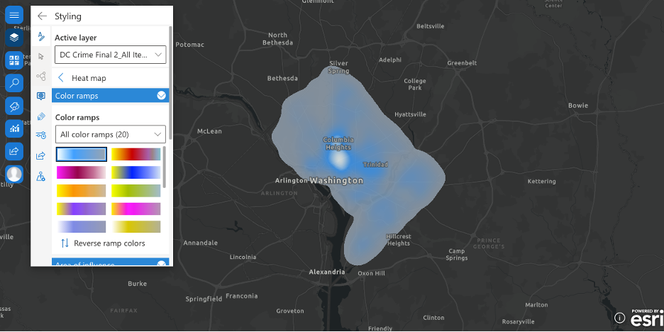 Crime incidents in Washington, D.C. heatmap