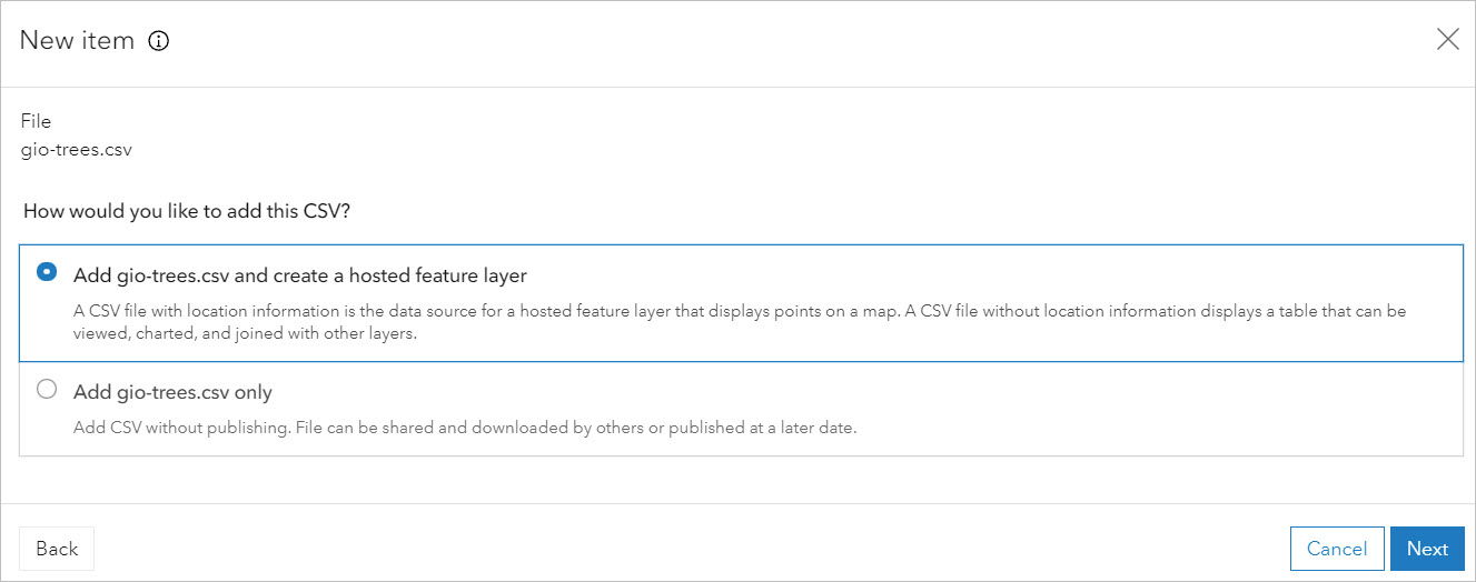 Add file and create a hosted feature layer