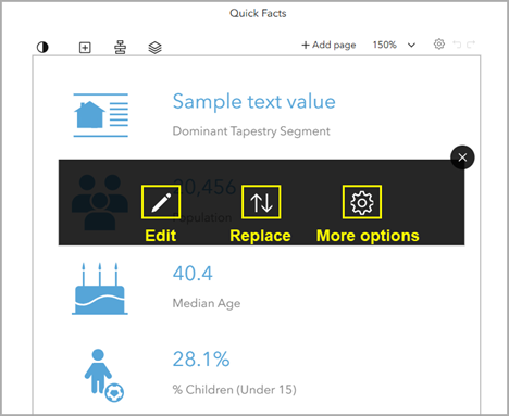 Infographic panel options in editing mode