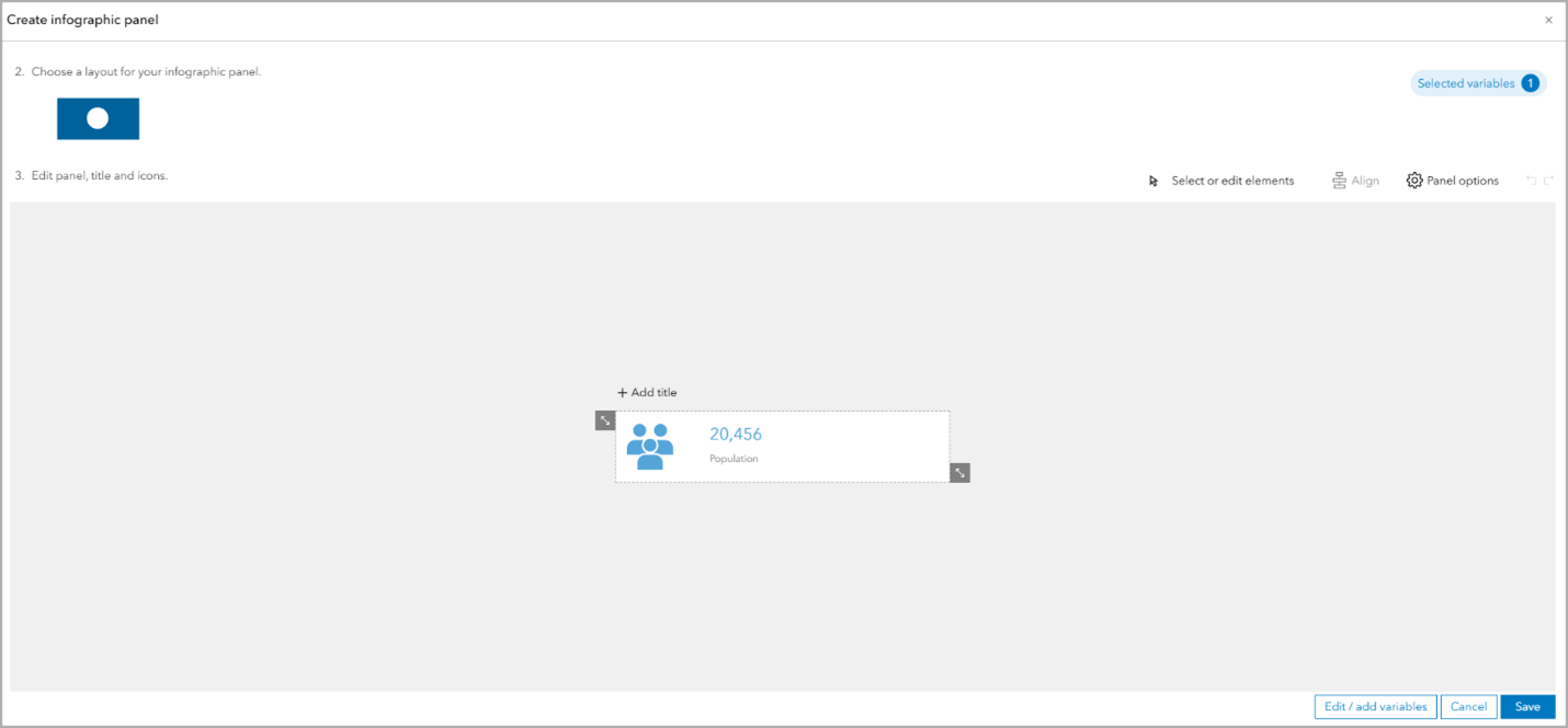 Infographic panel in editing mode