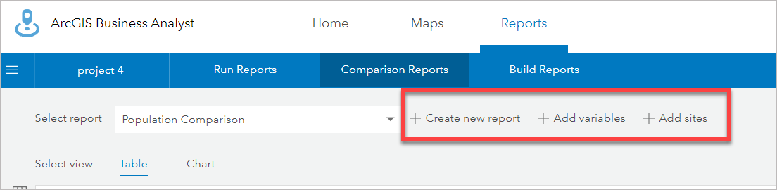 Comparison report options