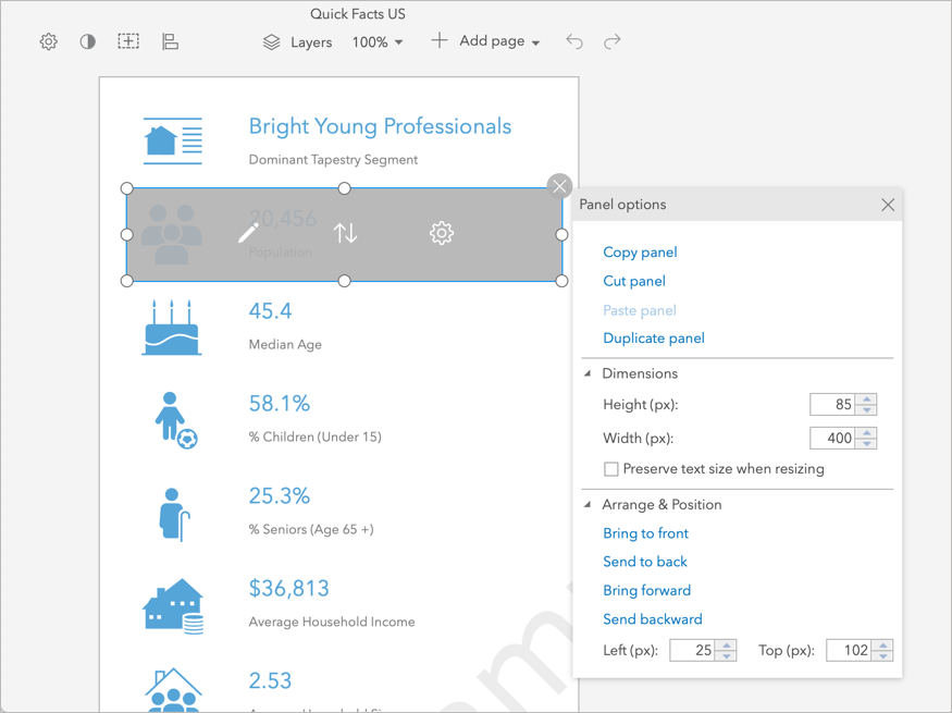 Panel settings options