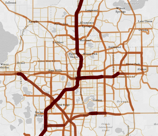 Sorting features based on the renderer's field in descending order displays large features on top of small features. This provides a clean visual hierarchy that promotes large, high-traffic highways over smaller roads. This may be desireable depending on the purpose of the map.