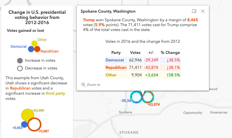 The popup and labels help the user understand the values of a feature better than a legend.