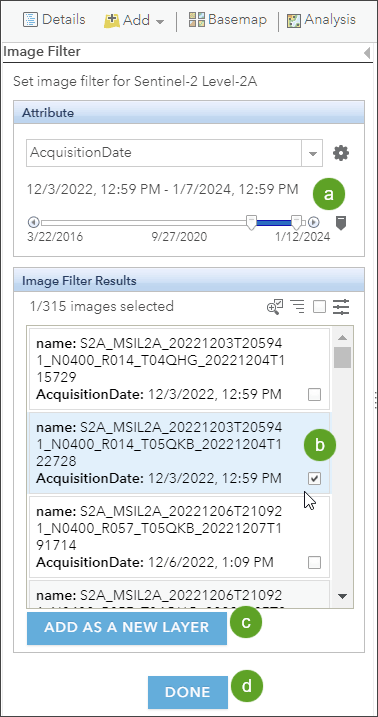 Acquisition date filter