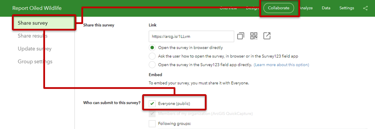 Share survey dialog shown