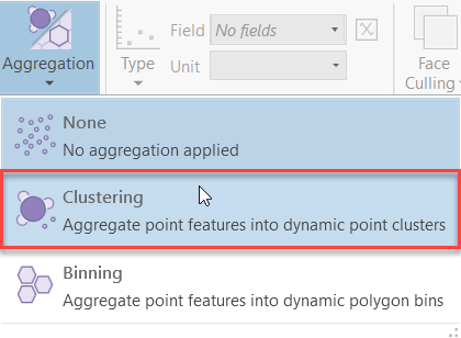 Choose Clustering from the Aggregation tab in the Feature Layer ribbon.